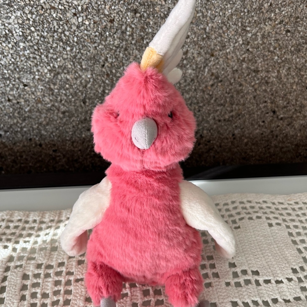Jellycat Squawkatoo Pink and White Parrot Plush display only with tags